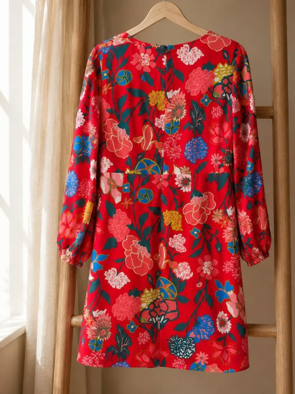 J.Crew Floral V-Neck Mini Dress Red Jade 60s Retro Long Sleeve 12 NWT